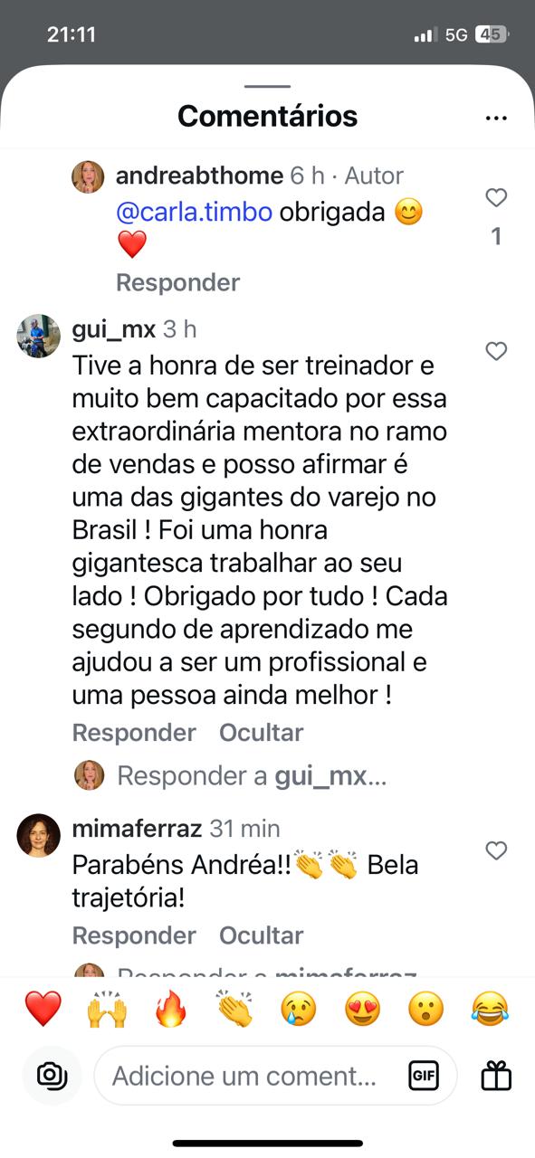 Depoimento de aluna nas redes sociais