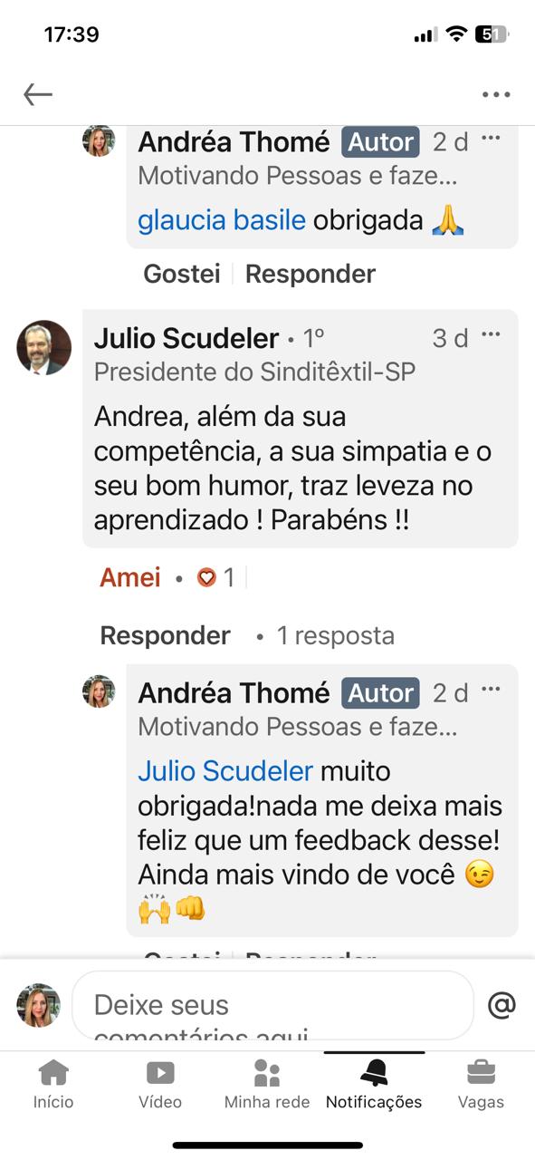 Depoimento de aluna nas redes sociais
