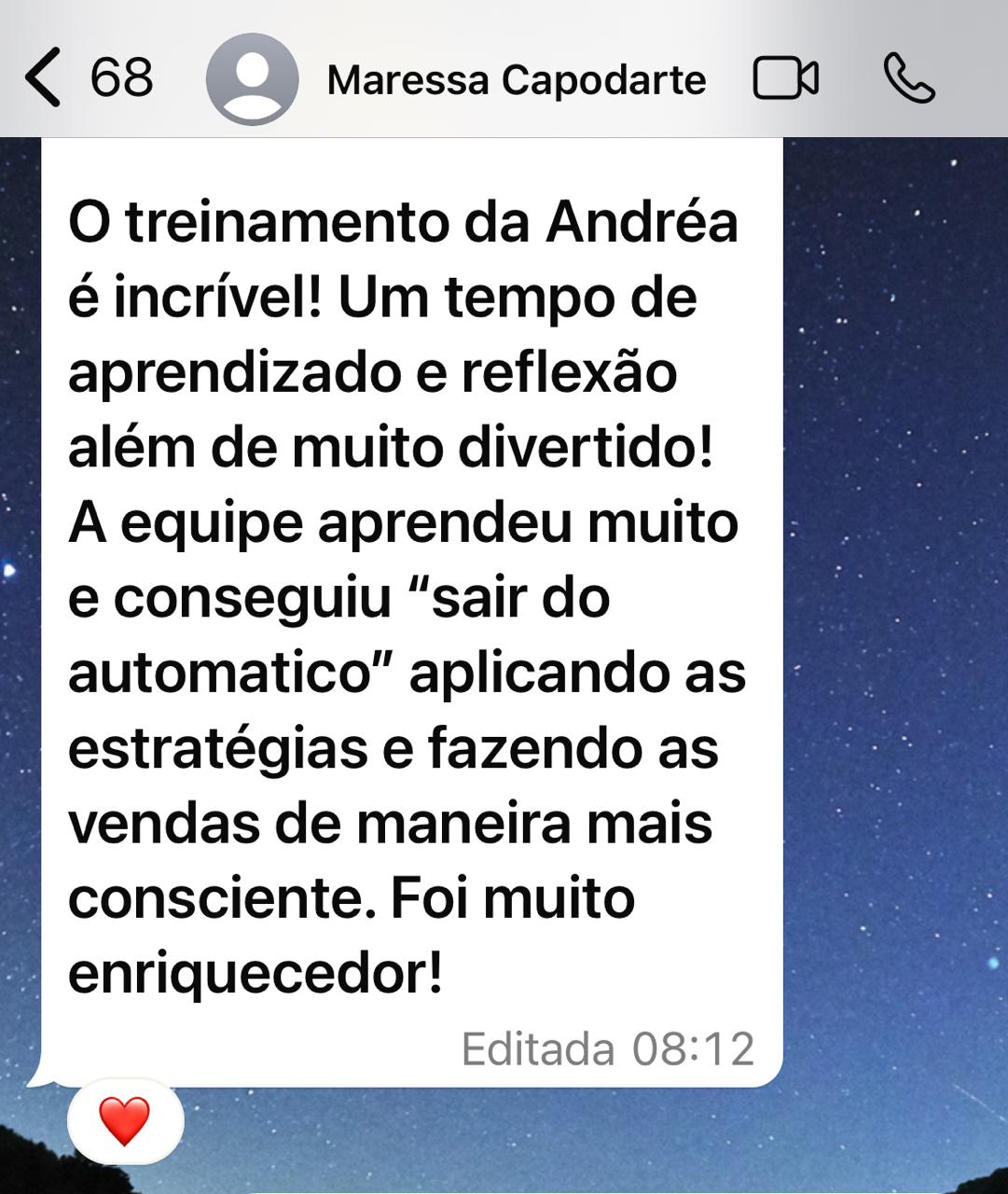 Depoimento de aluna nas redes sociais